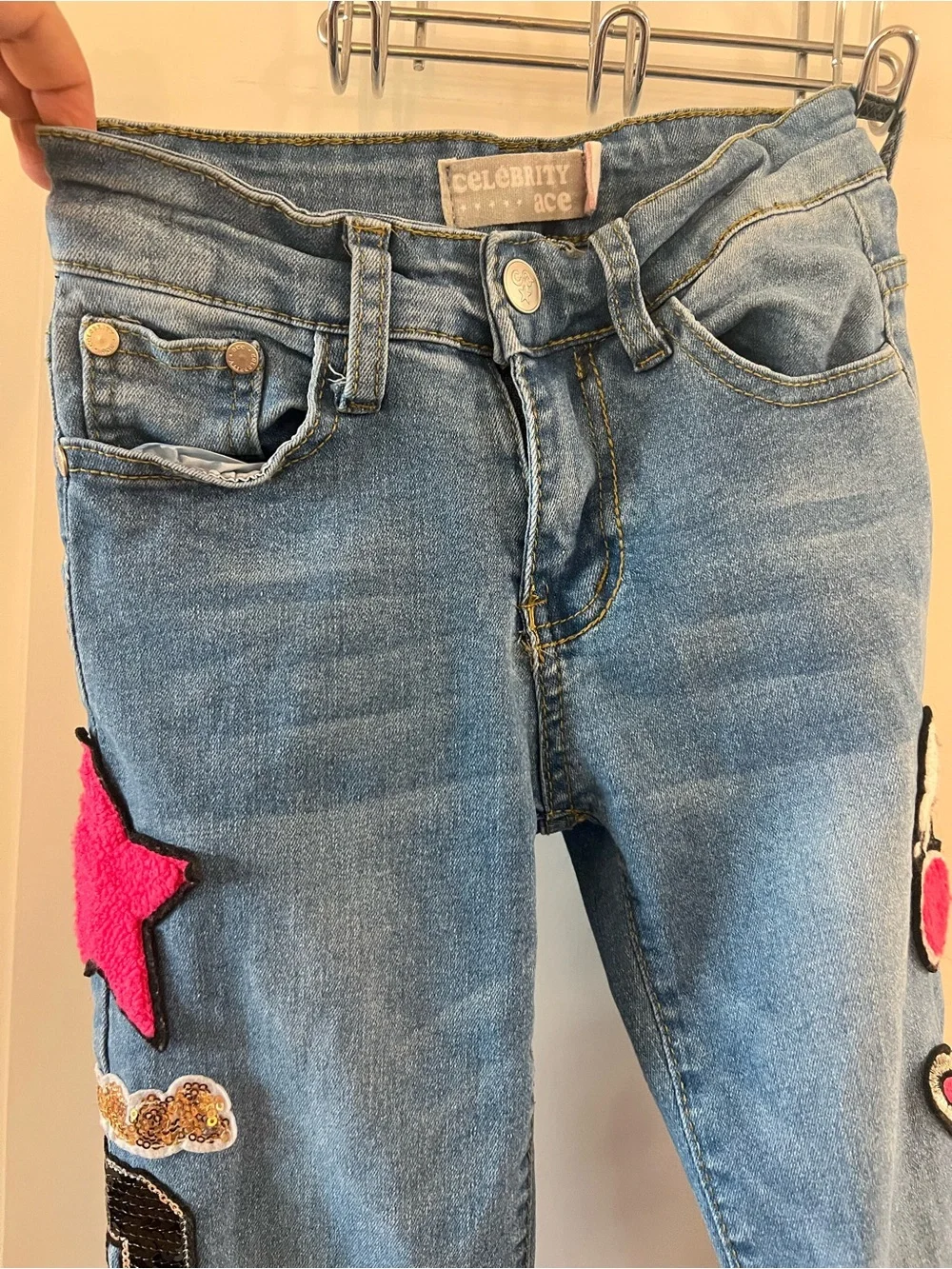 Girls' Light Blue Embroidered Patch Jeans Queen Diva